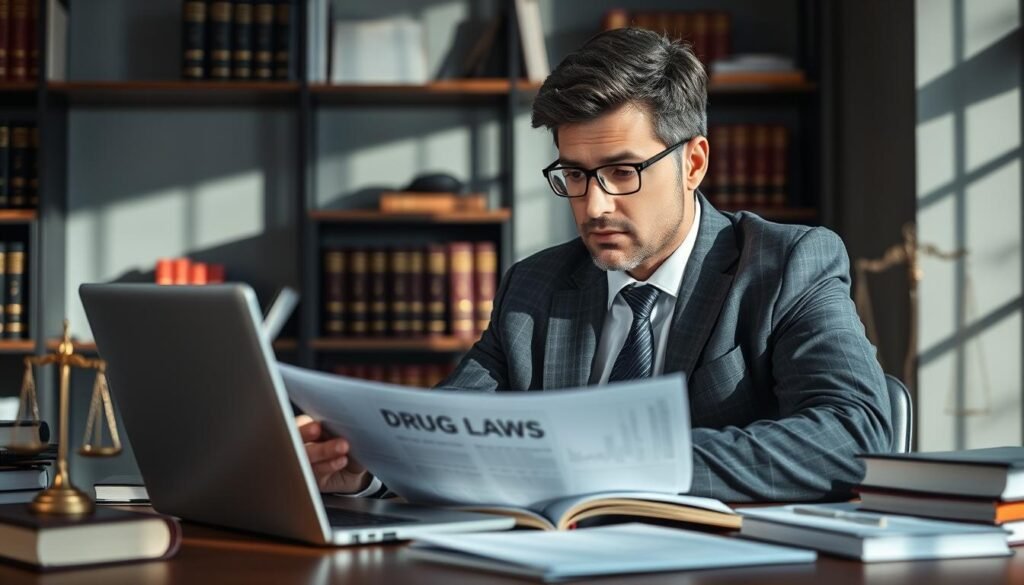 Criminal Defense Lawyer Reviewing Drug Case